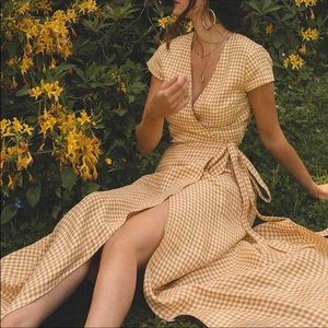 & Other Stories Gingham Linen Midi Wrap Dress